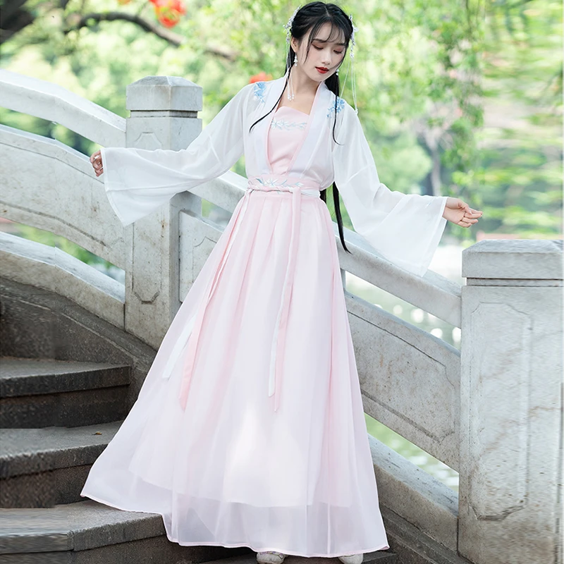 

Сказочный Оригинальный китайский костюм Hanfu длиной до талии, сказочный оригинальный набор из трех предметов в старинном стиле