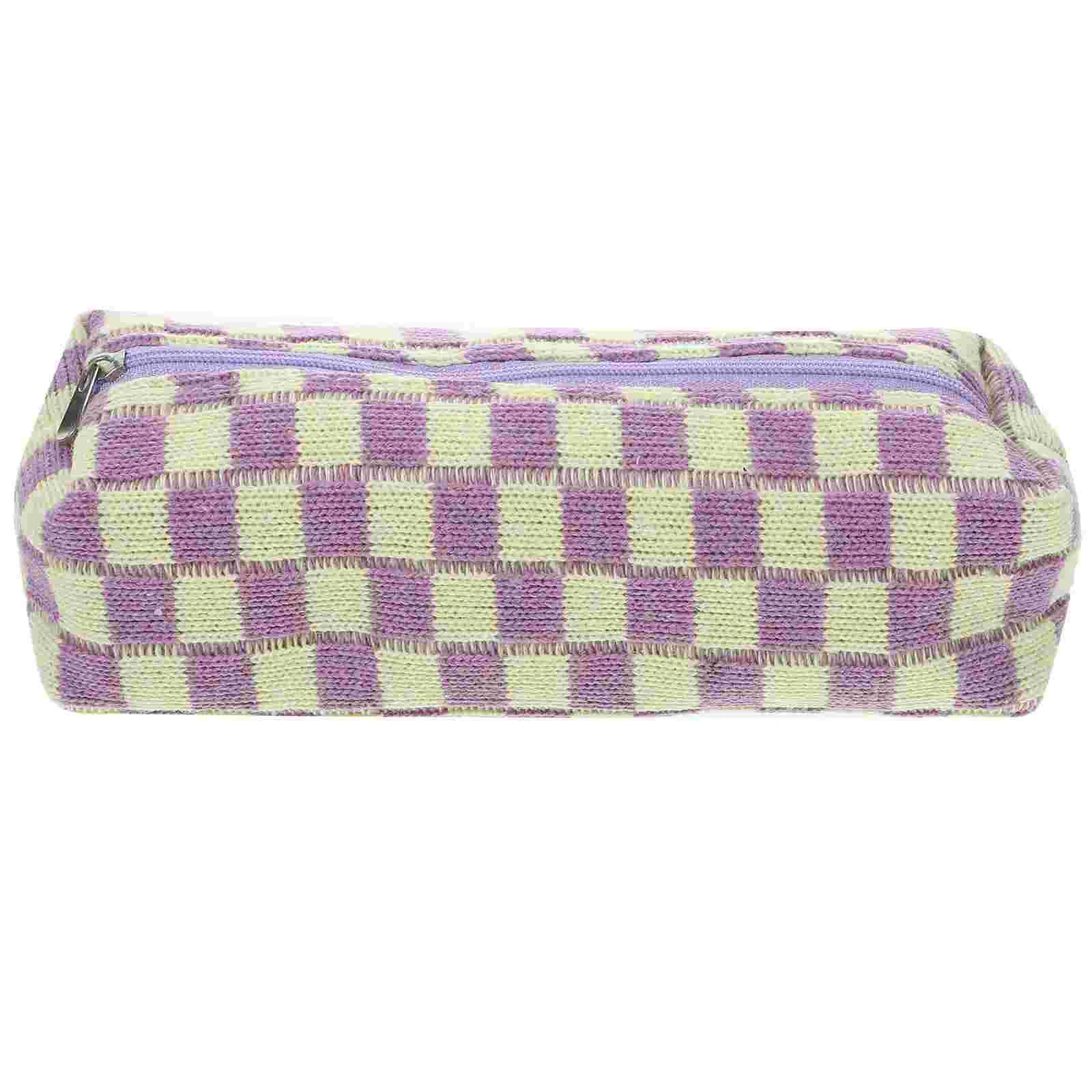 

Checkerboard Case Large Capacity Stationery Plaid Zipper Storage Bag Polyester Student Organizer Portable Pouch