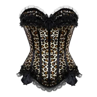 vintage leopard print overbust corset top plus size sexy lace brocade corselet lingerie body shaper bustier corsets for women