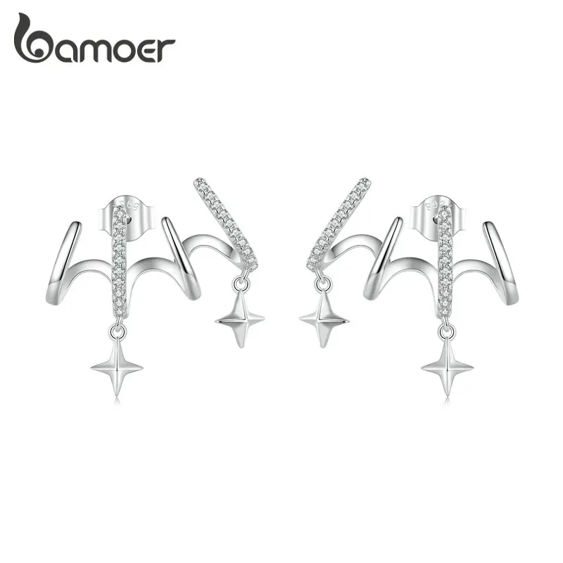 

Женские многослойные серьги-гвоздики Bamoer из стерлингового серебра 925 пробы с цирконием и звездами, подарок на день рождения, оригинальный д...