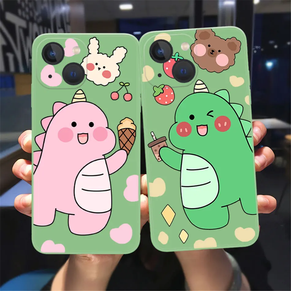 

Cartoon Cute Dinosaur Couple Phone Case For iPhone 11 12 13 14 Pro Max X XR XS MAX 8 7 Plus 13Mini 14MAX Soft Bumper Back Cover