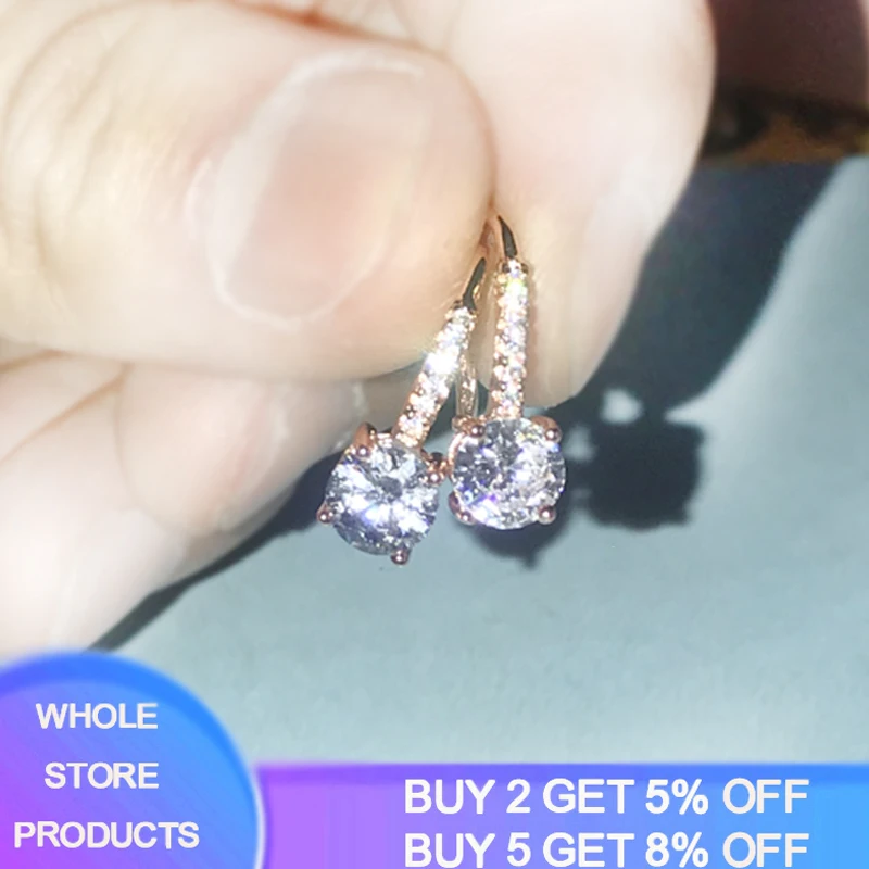 

Trendy Round CZ Crystal Drop Earrings for Women Vintage Rose Gold Color Wedding Party Earrings Fine Jewelry brinco feminino Gift