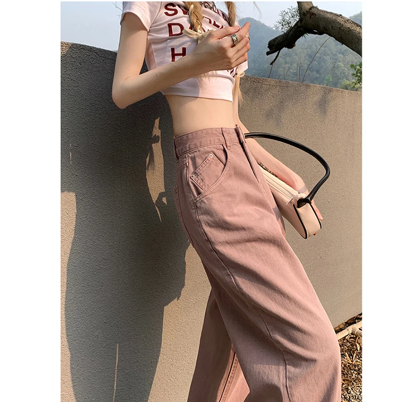 Vintage Jeans Women's 2023 New Purple Autumn Winter High Street Pants High Waist Straight Tube Loose Wide Leg Pants&Long Pants L