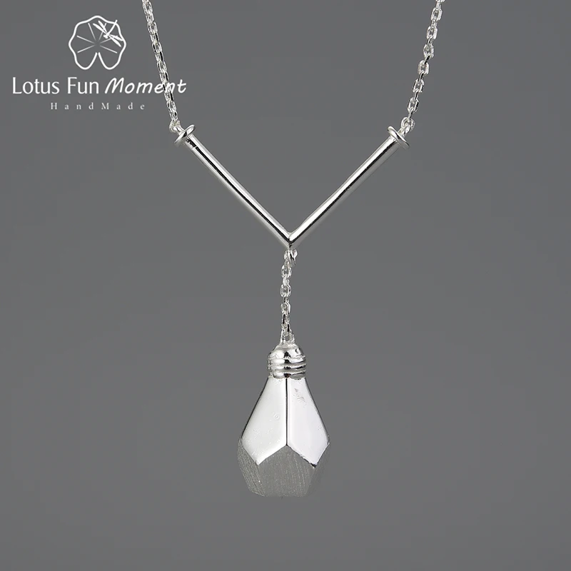 

Lotus Fun Moment Real 925 Sterling Silver Handmade Fine Jewelry Minimalist Style Creative Light Bulb Pendant Necklace for Women