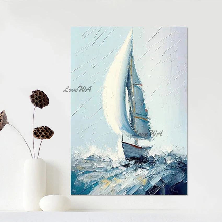 

Art Canvas Oil Painting Sail Boats Frameless Seascape Abstract 3d Beautiful Picture Scenery Wall Decor Acrylic Artwork Cheap