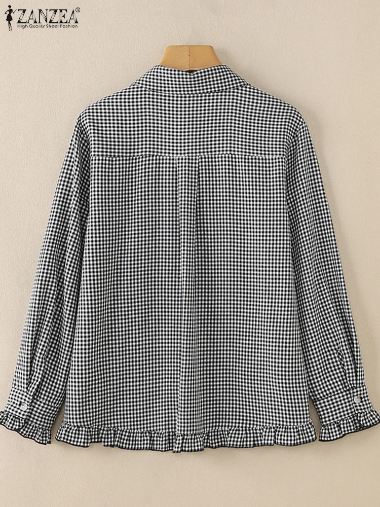 ZANZEA модные рубашки с воротником лацканами богемные топы рюшами по краю