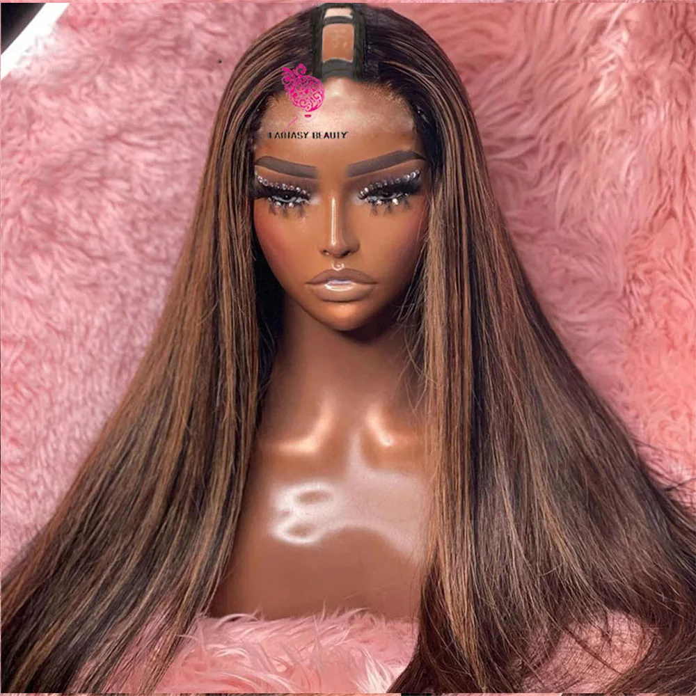 Недорогой парик из прямых волос с V-образным вырезом человеческие волосы для