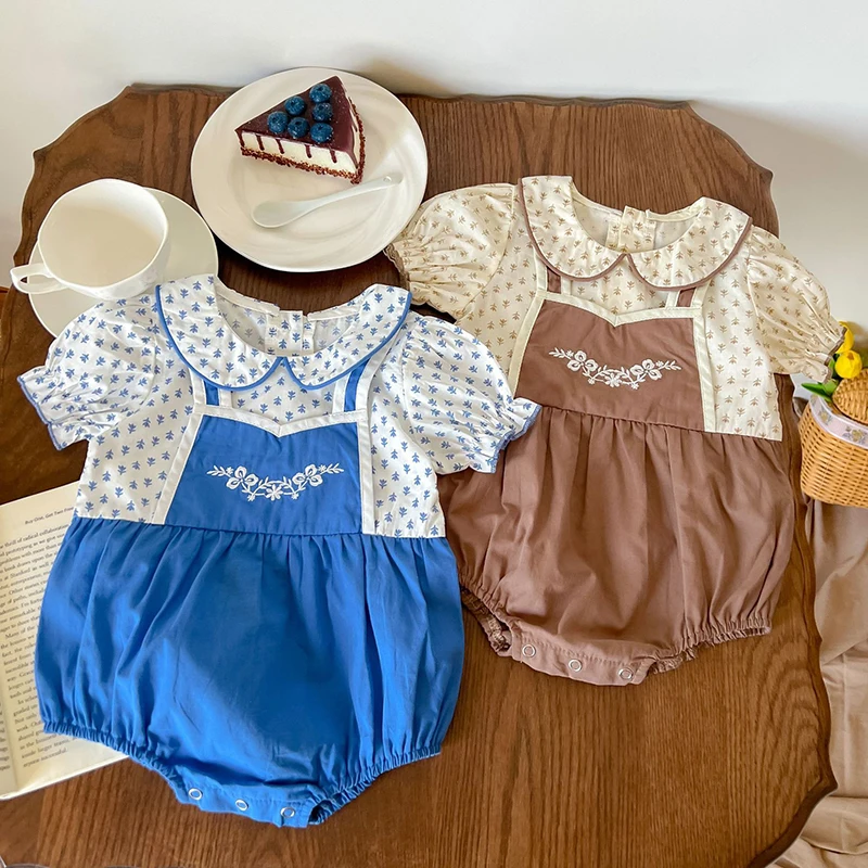 

Toddler Baby Girls Romper Short Sleeve Fake Two Pieces Printing Jumpsuit Newborn Summer Kids Baby Girls Rompers