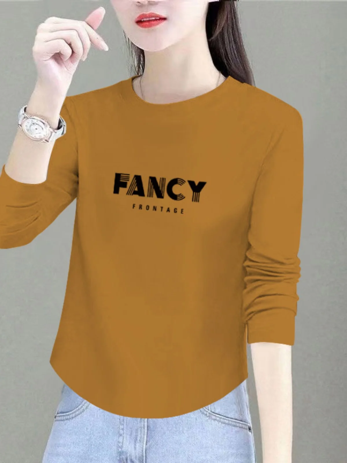 Pure Cotton Long sleeves Shirt Women Spring and Autumn New Loose Belly Covering Slimming Bottoming Western Sle Fashio...