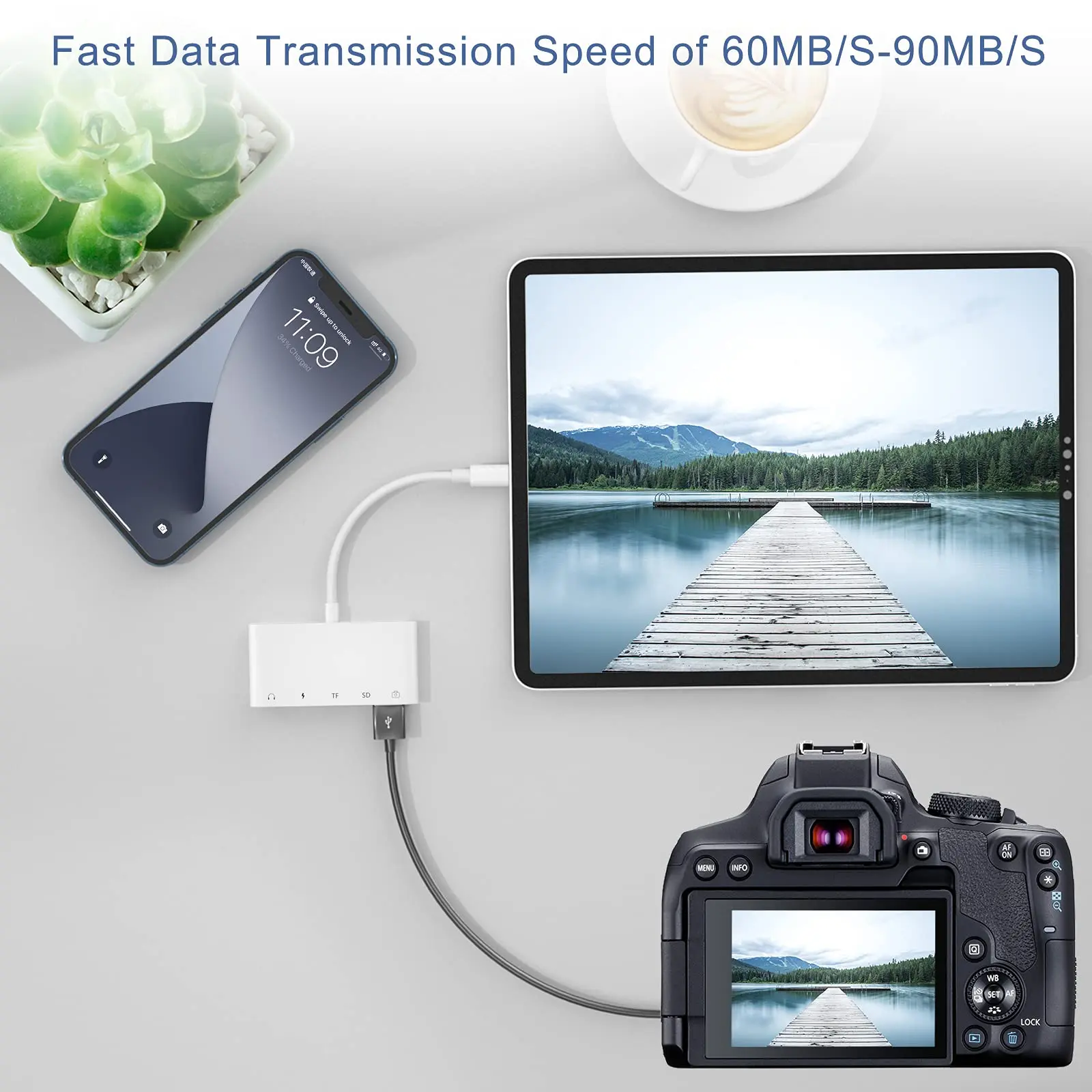 Фото USB-устройство для чтения SD-и TF-карт с разъемом для наушников 3,5 мм и портом для зарядки №3