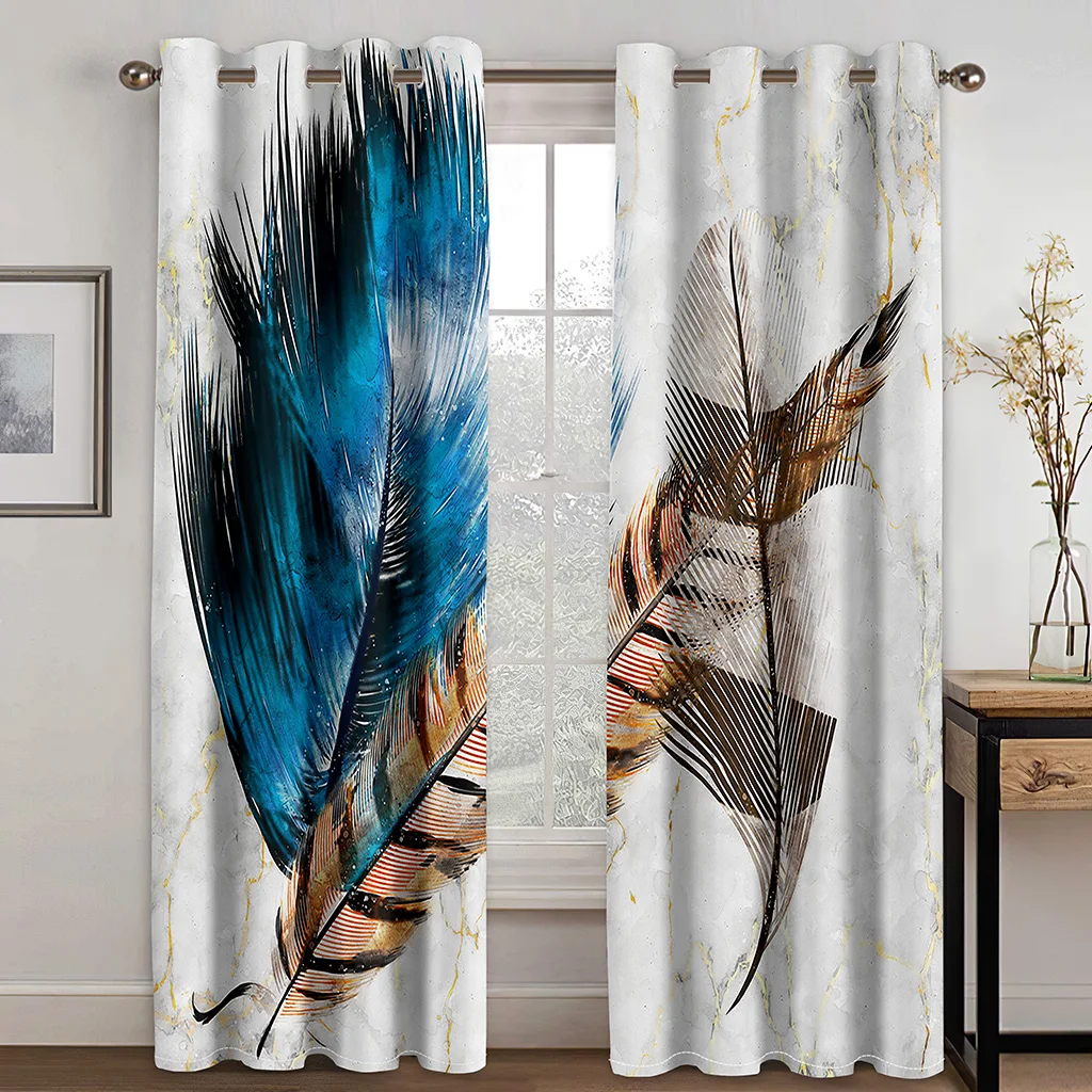

Colorful Feathers 3D Print Design Room Decoration Curtains 50% Shading Soft and Smooth Curtain Customizable Home Landscape 2pcs