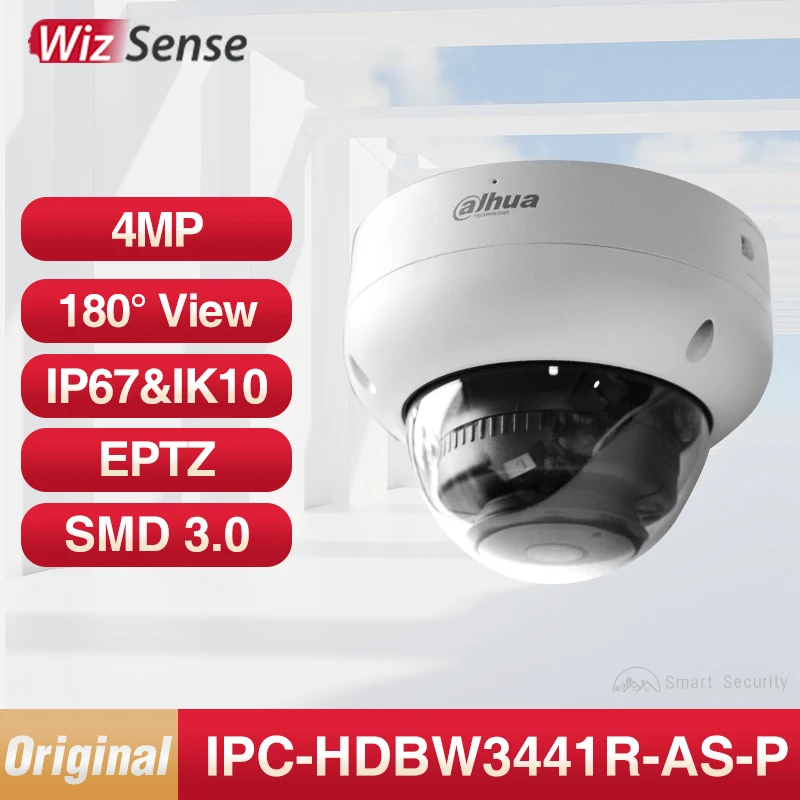

Dahua Original 4MP Wide Angle Network IP Camera WizSense Smart EPTZ 180° CCTV Outdoor Security Protection IPC-HDBW3441R-AS-P SMD