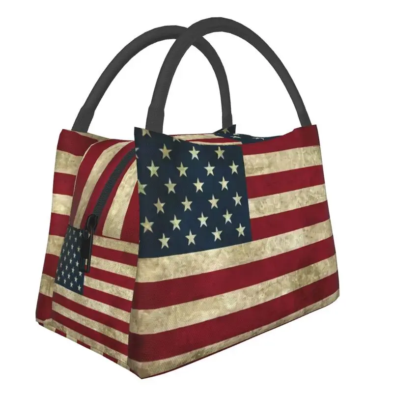 

Custom USA American Flag Lunch Bag Men Women Cooler Thermal Insulated Lunch Box for Office Travel Fruit Fresh Storage Bag