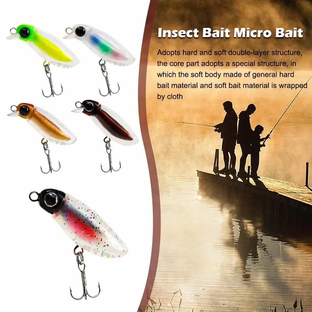 

38mm 2.7g Insect Micro Bait Soft Plastic Body Surface Artificial Wobblers Micro Trout Fishing Lure 5 Color