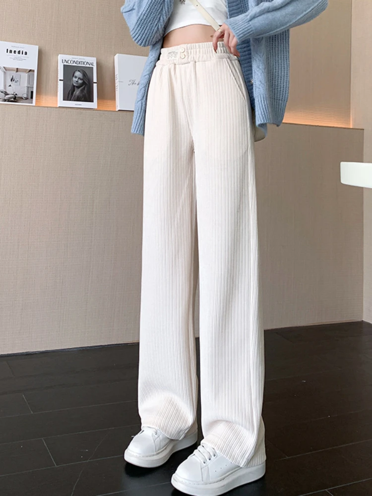 

Winter Thicken Pants Women’s Vintage Warm Fashion Solid Color High Waist Bagg Wide Leg Pants Casual Oversized Sweat Pants Women