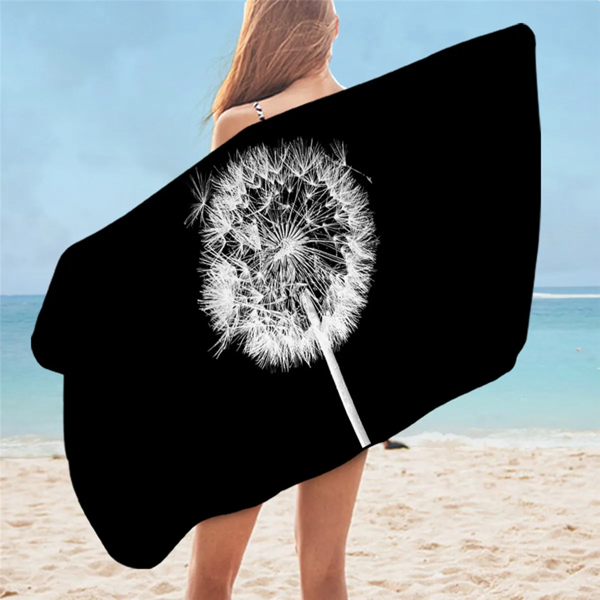 

Dandelion Beach Towel Microfiber 3D Printed Beach Towel for Adult Black and White Summer Blanket Stylish Picnic Mat Women Gift