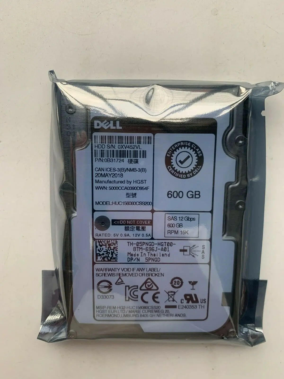 

Для DELL 5PNGD 05PNGD HUC156060CSS200 600GB 15K 12Gbps SAS 2,5 "жесткий диск HDD