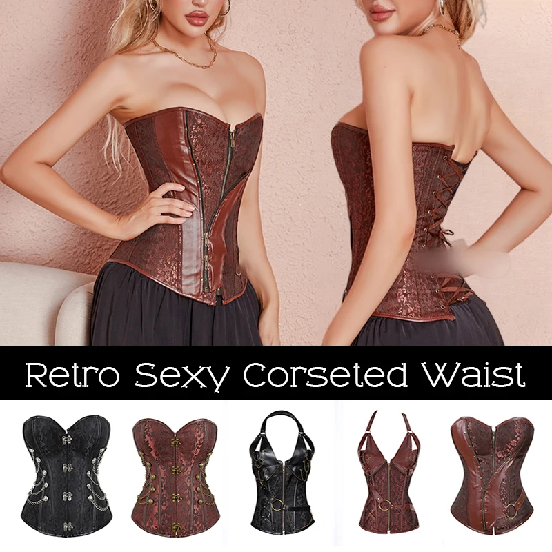 

Women Corset Steampunk Body Shapewear Black Brown Gothic Clothes Bodice Bustier Vintage Palace Costume Waist Lace-up Corsets