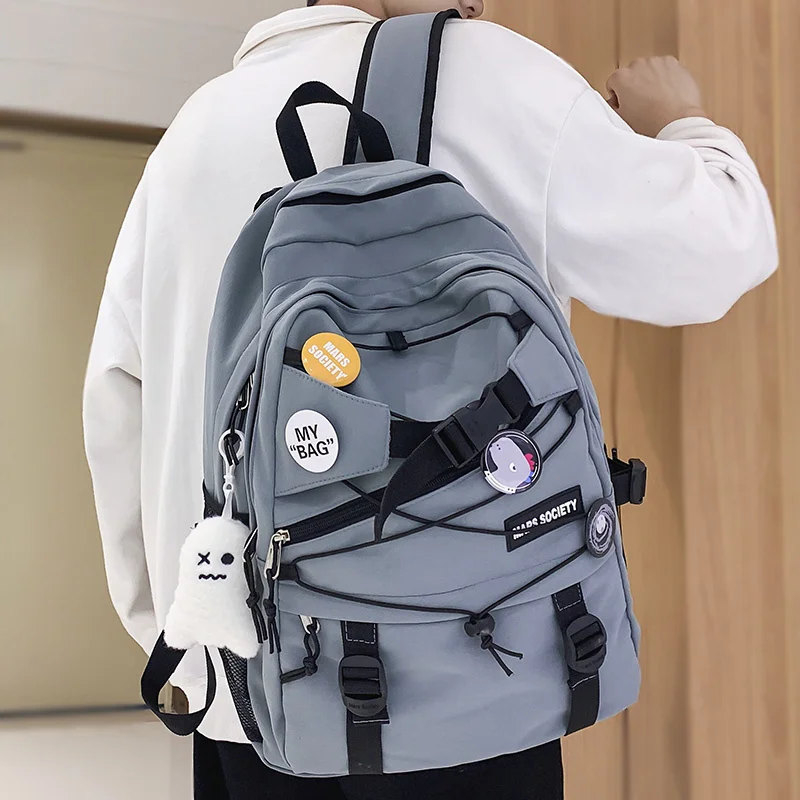 

Trendy Lady Male Mesh Badge School Backpack Female Nylon College Backpack Boy Girl Travel Bag Men Women Book Laptop Bags