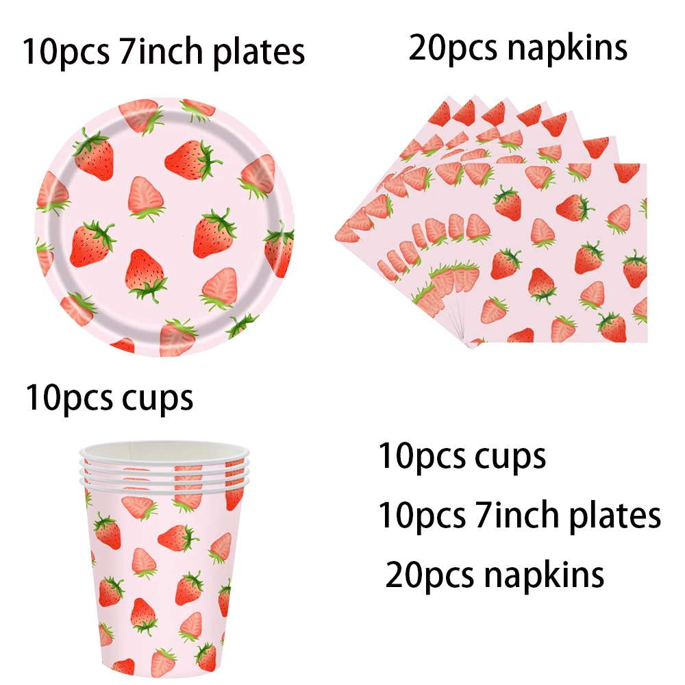 

Наборы клубники, украшения для дня рождения, одноразовые бумажные салфетки, чашки, тарелки, скатерти, товары для вечеринок