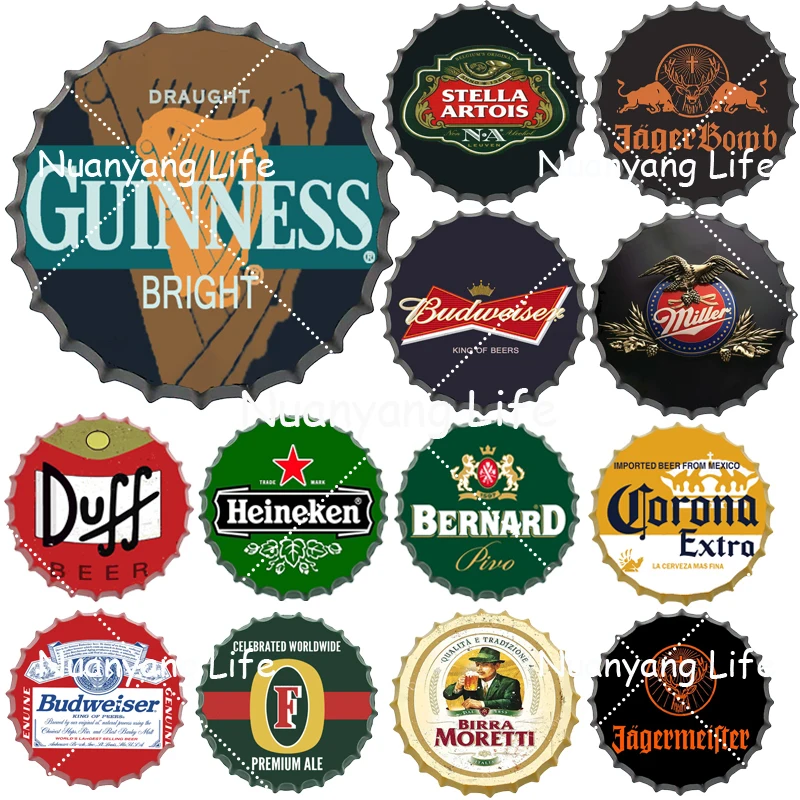

Wine Beer Brand Bottle Cap Tin Sign Vintage Metal Round Plate Bar Pub Restaurant Garage Hanging Crafts Metal Wall Plaques Decor