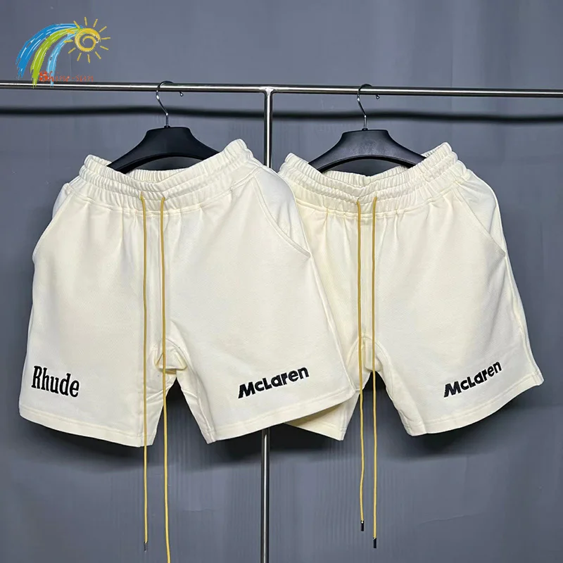 

Drawstring RHUDE Apricot Casual Shorts Men Women 1:1 High Quality Logo Embroidery Rhude Breeches Inside Tags