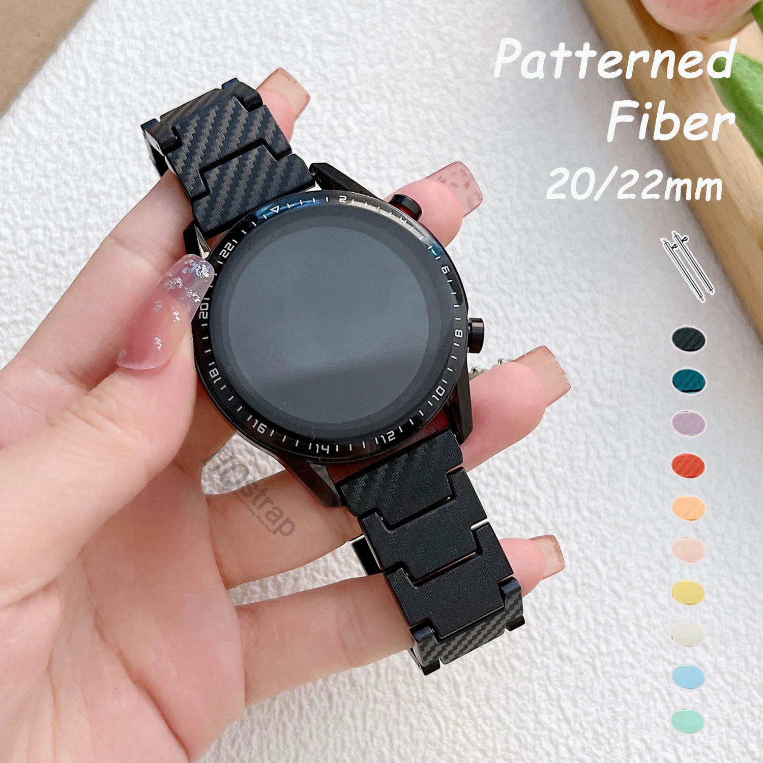 

20mm 22mm Carbon Fiber Pattern PC Strap Universal Bracelet for Samsung Watch 3 41mm 45mm for Huawei Watch Band Belt Amazfit GTR