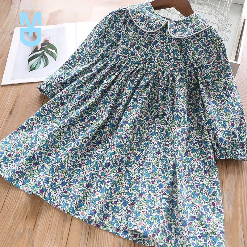 

New Humor Bear Girls Floral Dress Baby Girls Dress Party College Style Lapel Princess Dress Fashion Kids Children Clothing