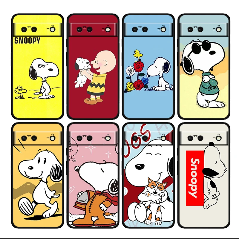 

Snoopy Cartoon Cute Dog Shockproof Cover For Google Pixel 7 6 6A 5 4 5A 4A XL Pro 5G Soft TPU Soft Black Phone Case Cover Fundas