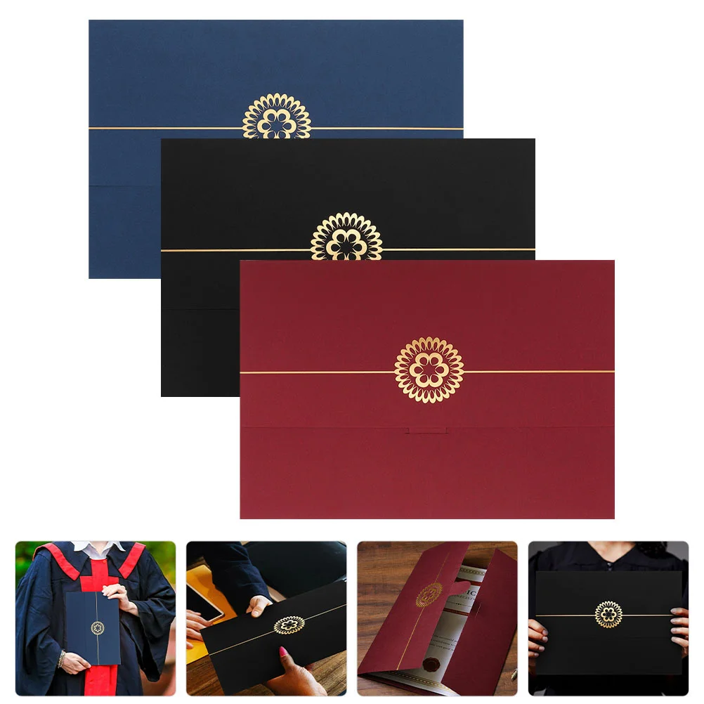 

3Pcs Paper File Folder Premium Portable Certificate Holder Diploma Covers Certificate Covers for Protection Friends Office Home