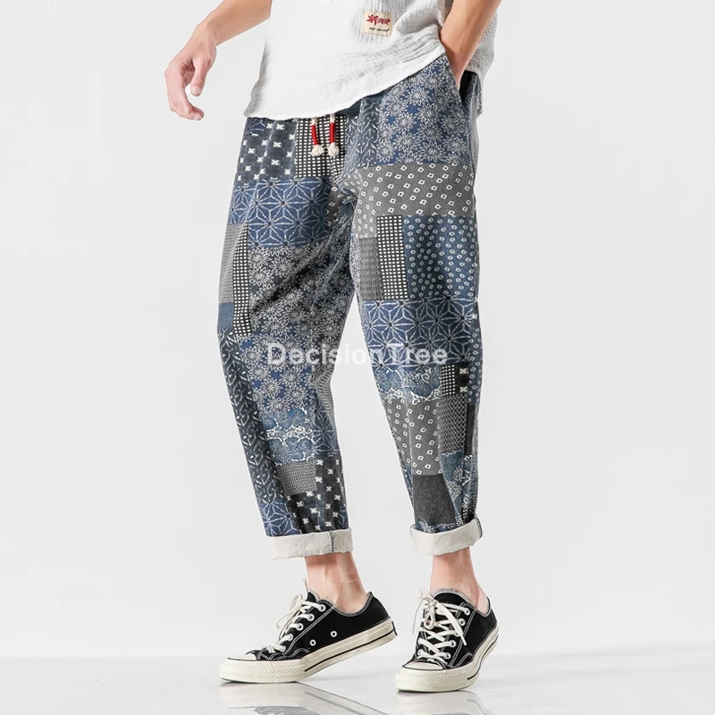 

2023 men's wild crotch harem pants baggy kung fu tai wushu pants male wild leg loose pants waist loose long cotton linen pants