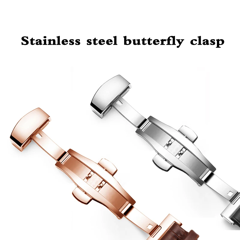 20mm x 12mm 18mm x 10mm Genuine Leather Watchband  for Pasha Men Women Watch Band Butterfly Clasp Wrist Strap