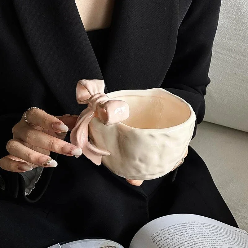 Изысканная керамическая миска с 3D луком розовая для йогурта завтрака корейская