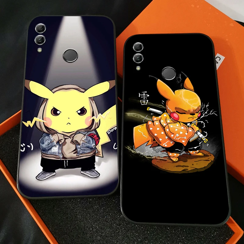 

Pokémon Pikachu Phone Case For Huawei Honor 7A 7X 8 8X 8C 9 V9 9A 9X 9 Lite 9X Lite Liquid Silicon Carcasa Soft Black Coque