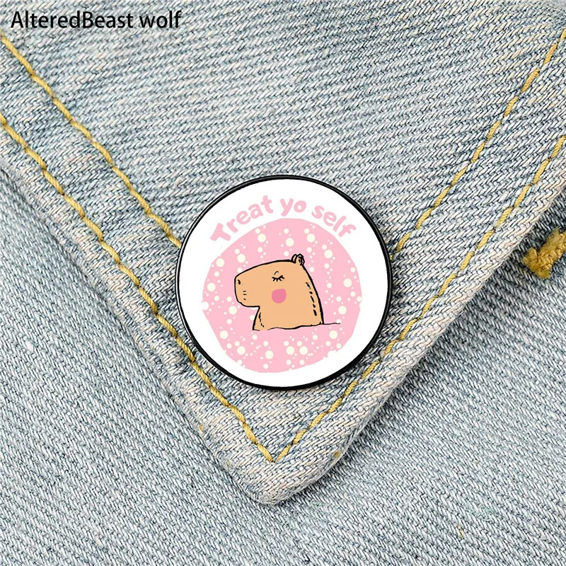 Bee and capybara Printed Pin Custom Funny Brooches Shirt Lapel Bag Cute Badge Cartoon enamel pins for Lover Girl Friends images - 6