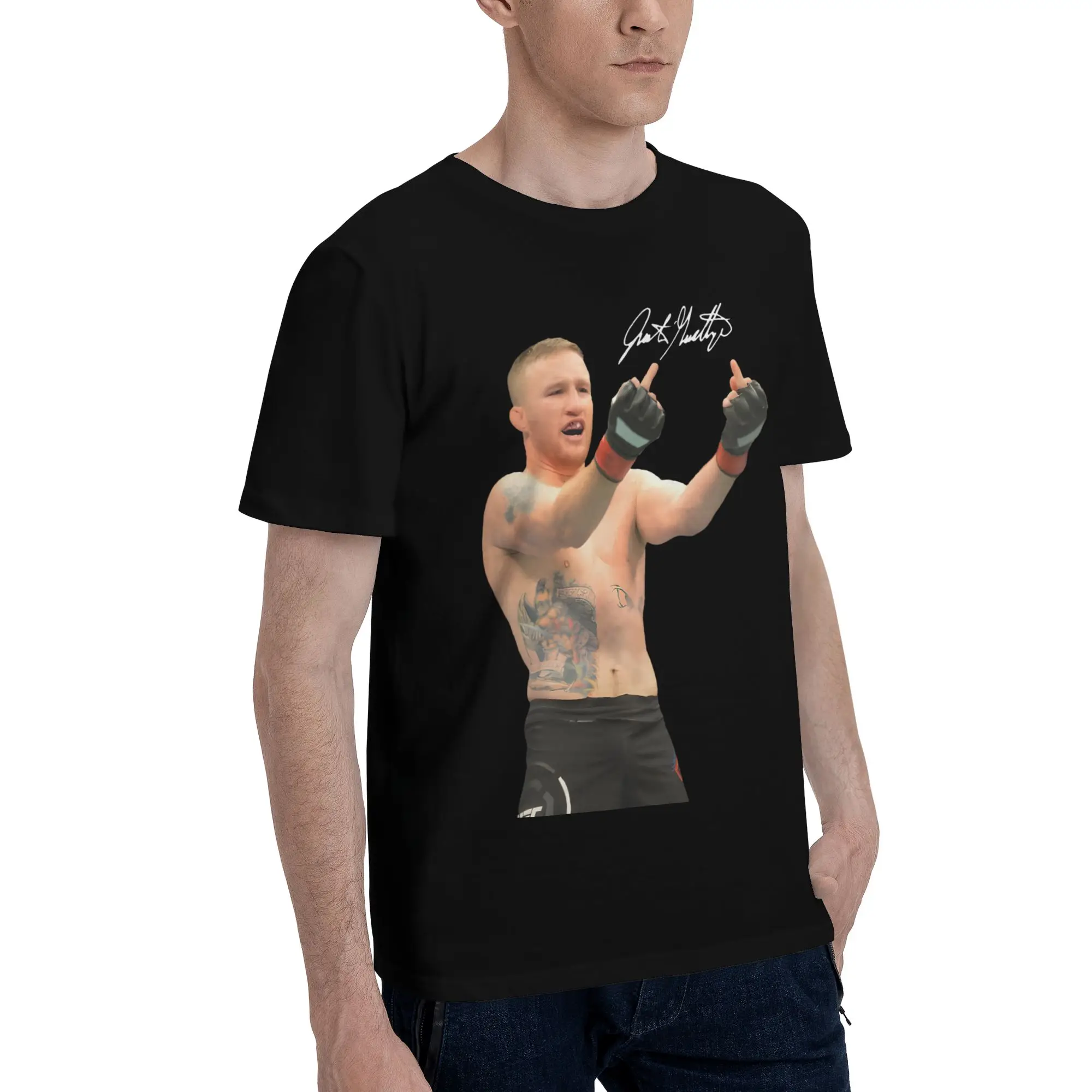 Фото Новое поступление, футболка Justin Gaethje The Highlight для мужчин и женщин, футболки из чистого хлопка, одежда с короткими рукавами №3