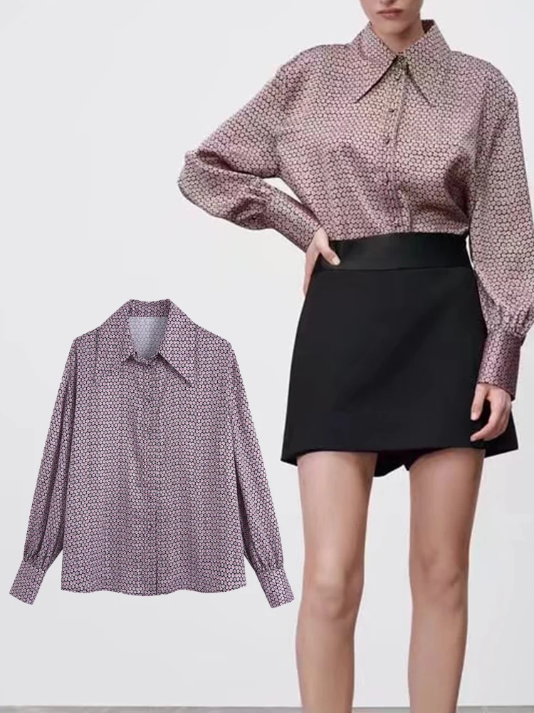 

TFMLN Spring Summer Women Floral Printed Blouse Shirts Casual Single-Breasted Turn Down Collar Tops Long Sleeve Vintage Shirts