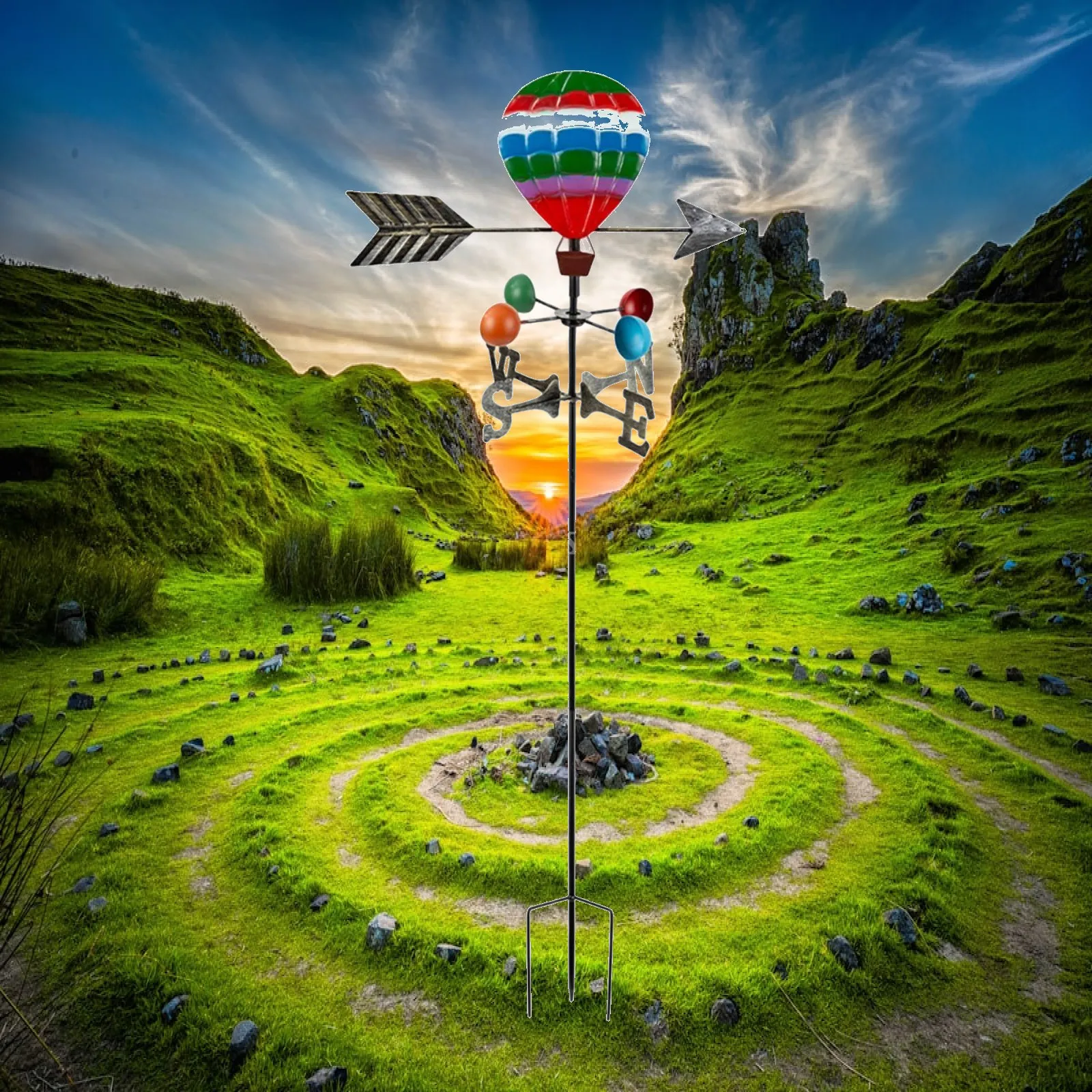 Фото Художественный ветроуказатель в виде воздушного шара, красочный металлический, для украшения двора и сада №1