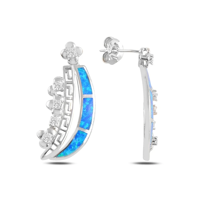 

Silver 925 Sterling Opal & Zircon Crystal Dangle Studded Earrings