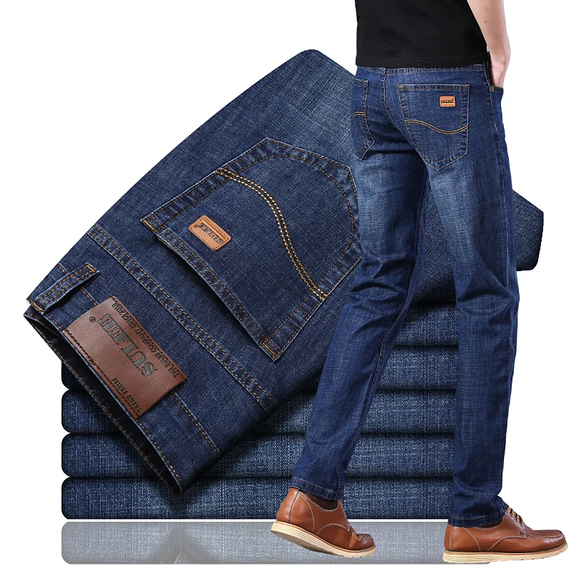 

SLEE Brand Slim Fit Straight Men Jeans Classic Business Casual Mid Waist Cotton Stretch Casual Jeans