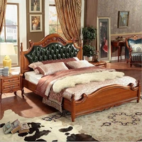 modern european solid wood bed 2 people fashion carved genuine leather french bedroom furniture 10310