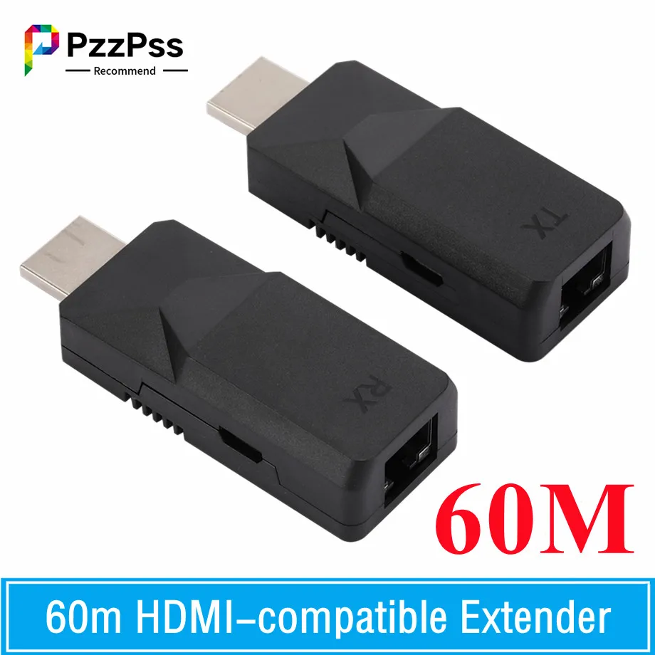 

60m HDMI-compatible Extender Repeater 1080P HDMI-compatible to RJ45 Extend Adapter Over Single Cat 5e/6 Cable for PC HDTV DVD