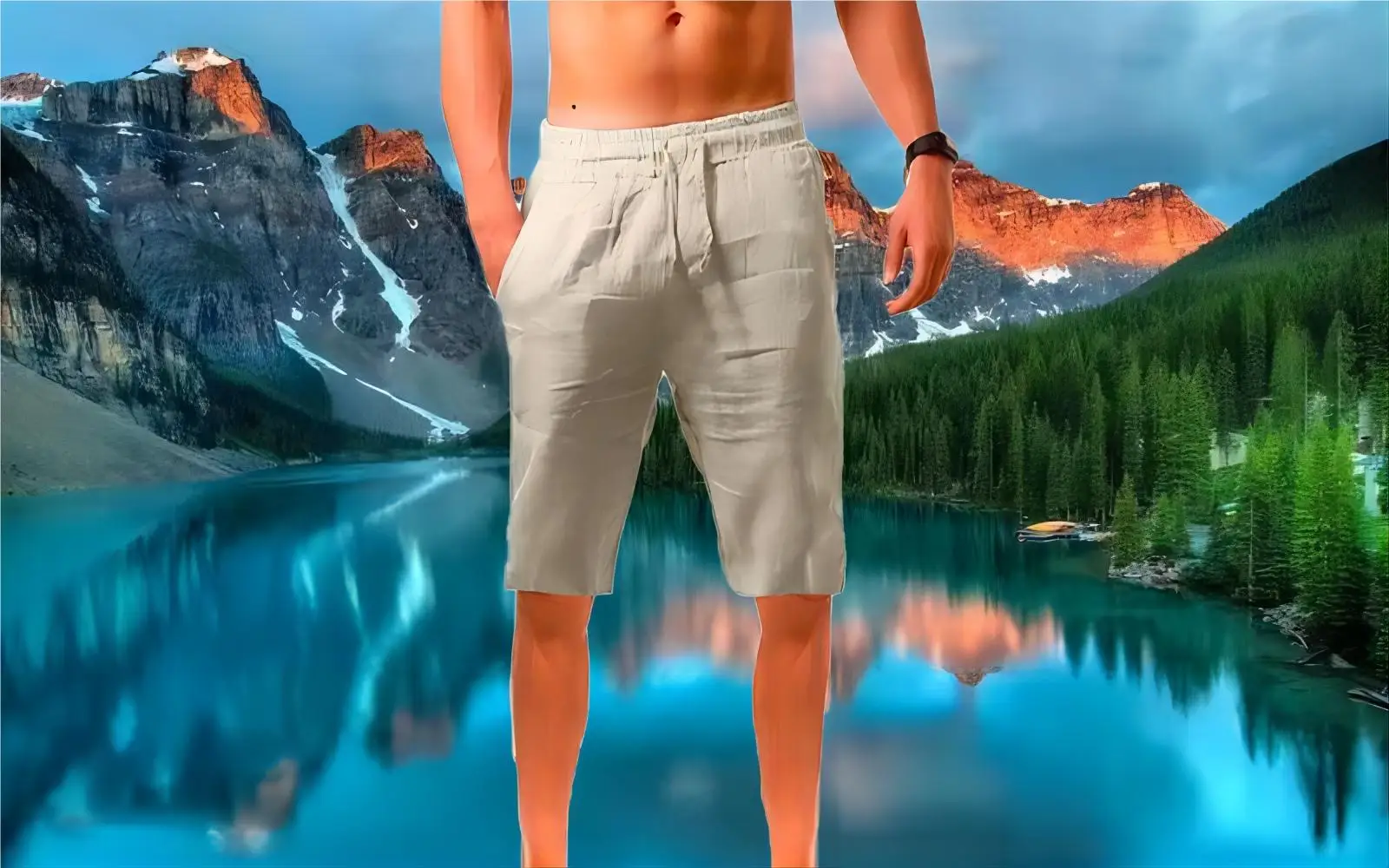 Шорты мужские спортивные из хлопка и льна удобные дышащие Короткие штаны с