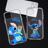 cartoon stitch phone case for iphone 13 12 11 pro max mini xs 8 7 plus x se 2020 xr transparent soft cover