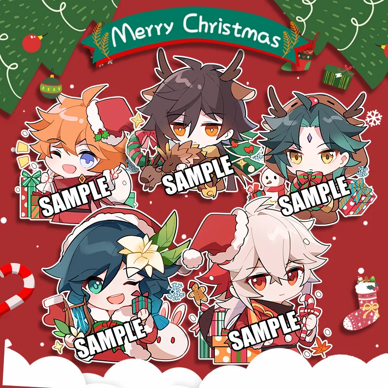 

Anime Genshin Impact Christmas Q Version Cartoon Acrylic Keychain Kaedehara Kazuha Xiao Zhongli Venti Pendant Badge Brooch Pins