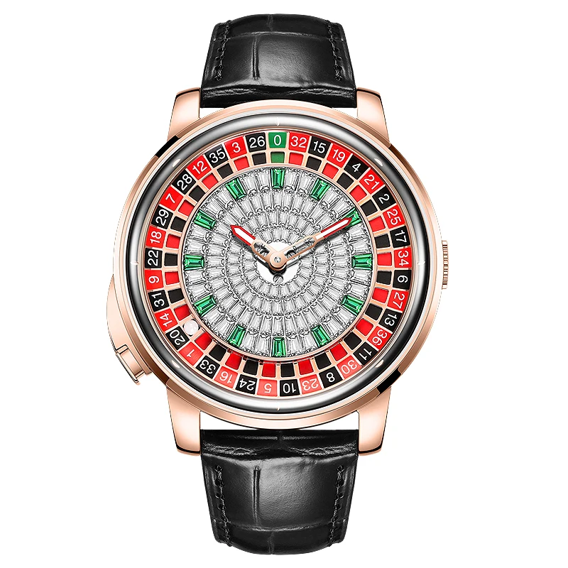 Фото HANBORO Мужские автоматические часы 43 мм Механические наручные часы One Clicke Play Roulette Game 118 шт. Хрустальный циферблат Сапфировый светящийся №1