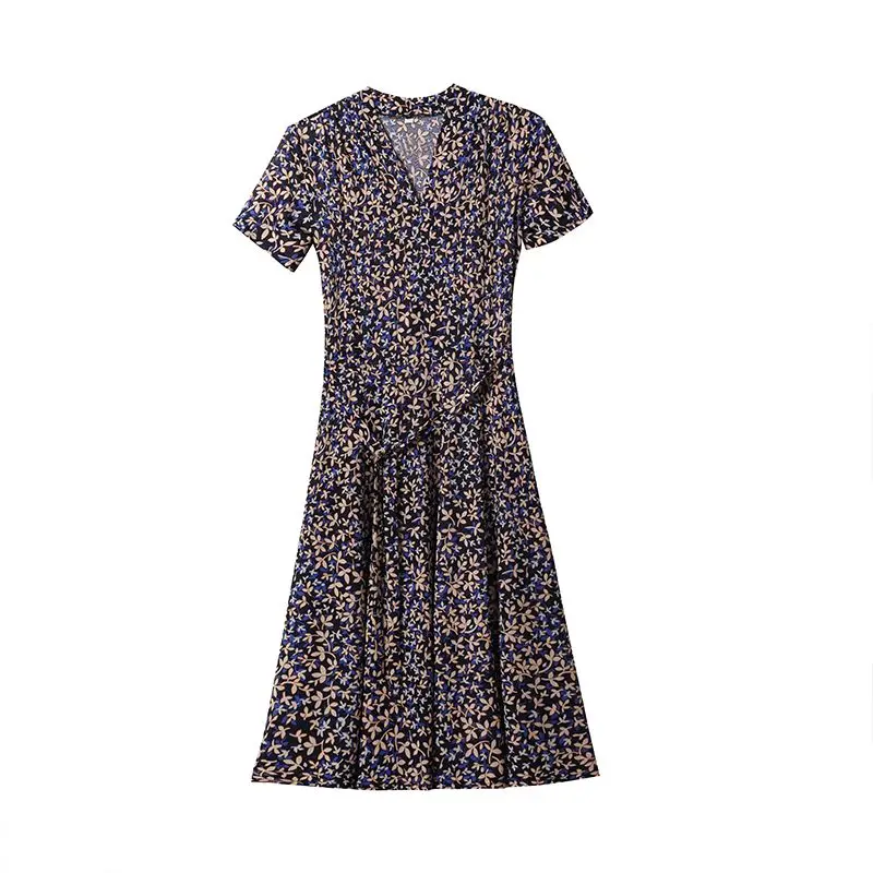 Женское платье с V-образным вырезом коротким рукавом и узлом