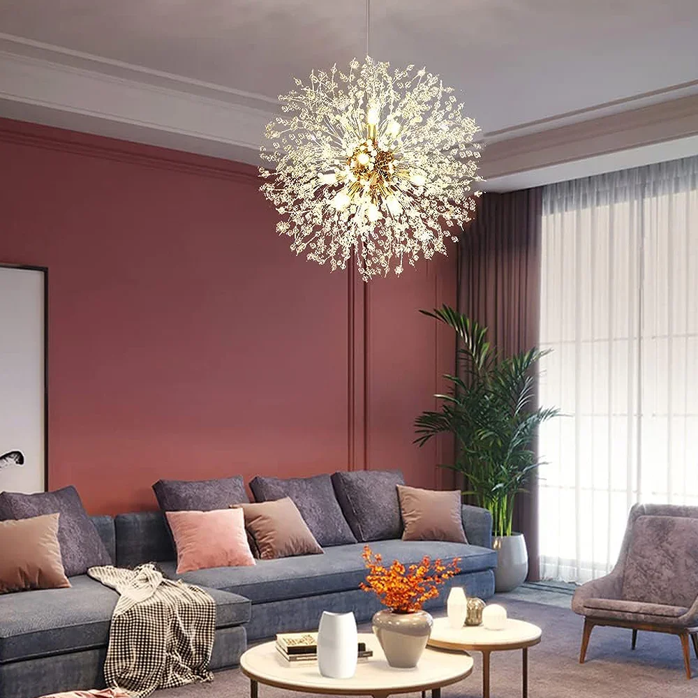 LED Lighting Dandelion Restaurant Modern Sky Star Fireball Crystal Pendant Living Room Bar Art Danish Luminaire