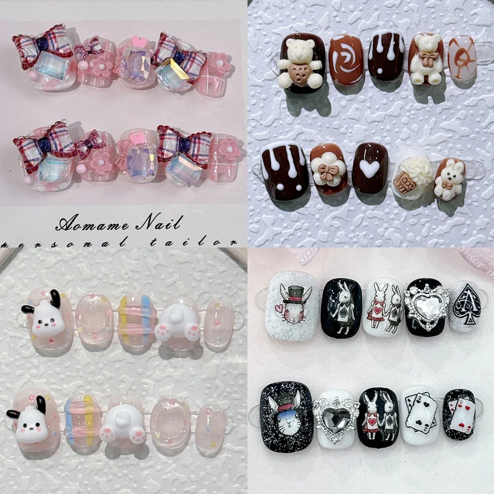 Короткие накладные ногти Sanrio ручной работы Kawaii мягкие девушки розовый жемчуг