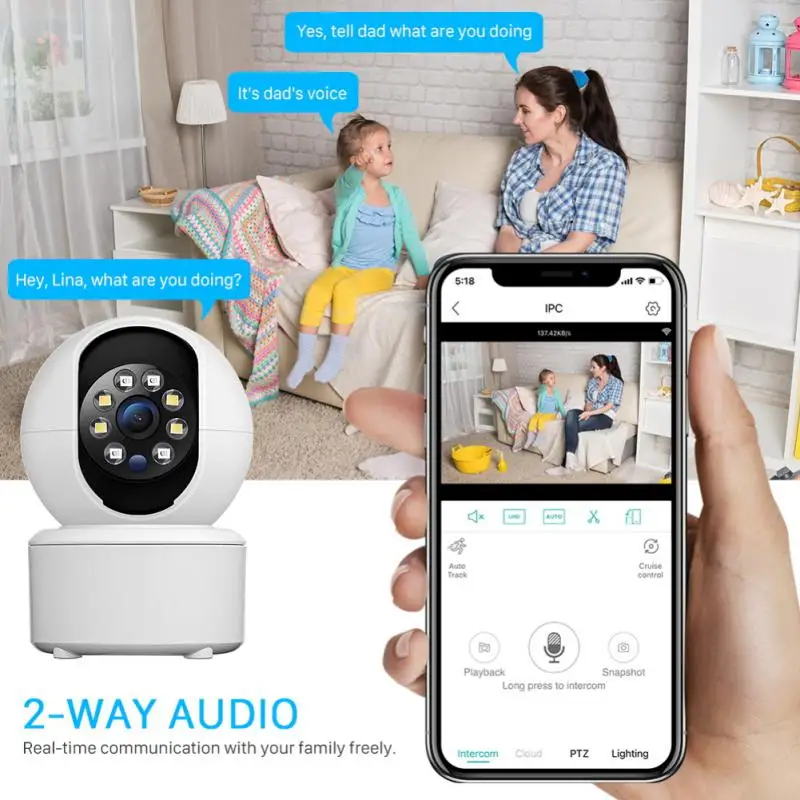 

Security Monitor Surveillance Camera Smart Auto Tracking Audio Video Baby Pet Monitor 300000 Pixels Home Security Wifi Camera